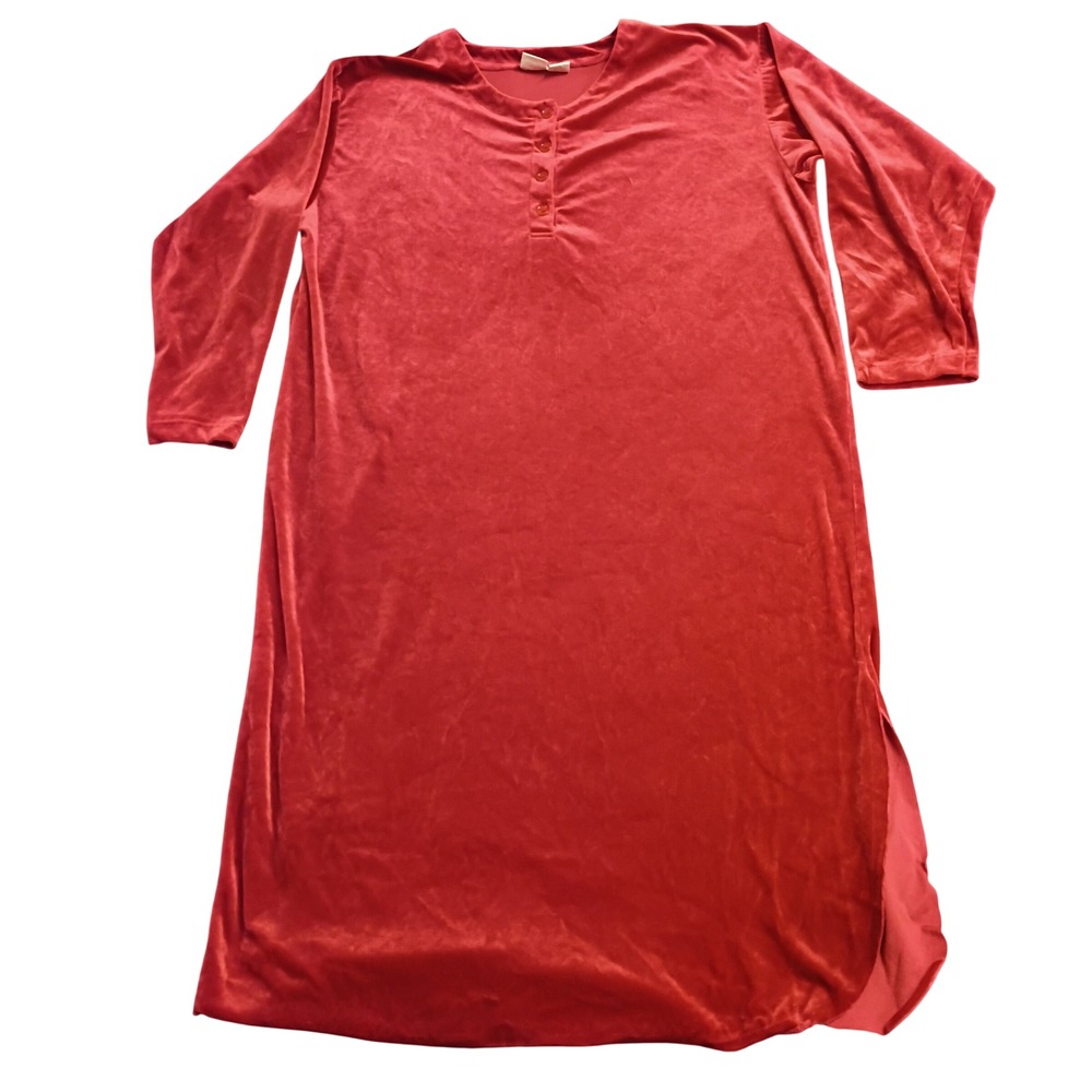 Gilligan & O'Malley Nightgown Womens L Red Velvet Henley Long Sleeve Sleepwear
